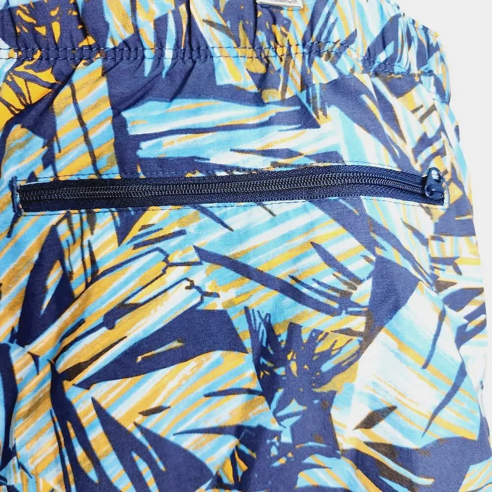 Columbia Omni Shade Swim Shorts Men's XL Blue Tropical Palm Print Lined Coastal